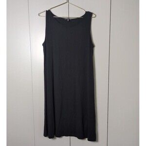 Eileen Fisher Dress Medium Black Viscose Lycra Sleeveless Tank Knee Length